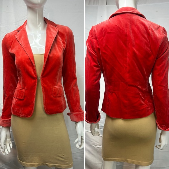 J.CREW Women's 0 Coral Red Velvet Ecole Single Clasp Blazer Suit Jacket - Picture 2 of 8
